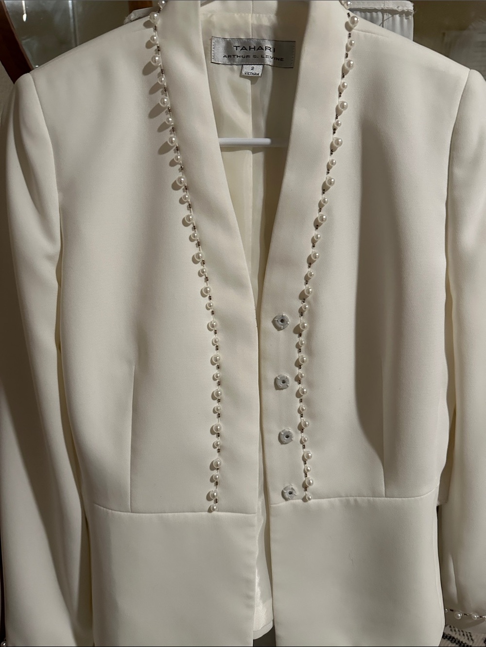 Like new never worn Tahari Cream Pearl-Trim Blazer - Picture 1 of 8